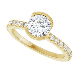 14K Yellow Gold 6 mm Round Half-Bezel Accented Engagement Ring. 127229:1006:P
