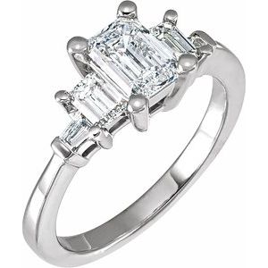 14K White Gold 7x5 mm Emerald 5/8 CTW Diamond Three-Stone Engagement Ring. 64922:5007:P