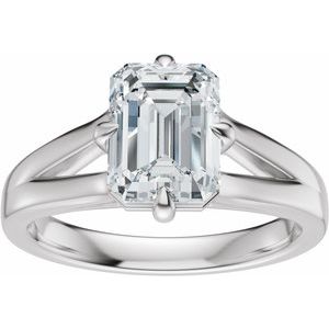 14K White Gold 8x6 mm Emerald Engagement Ring. 689416:510:P