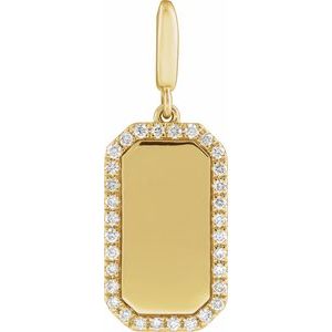 14K Yellow Gold Engravable 1/6 CTW Diamond Dog Tag Charm/Pendant
