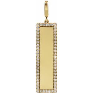 14K Yellow Gold Engravable 1/3 CTW Diamond Bar Charm/Pendant