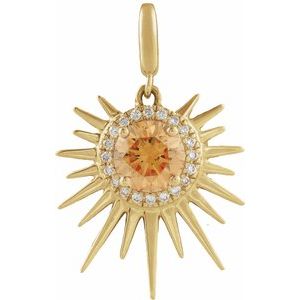 14K Yellow Gold Natural Citrine & 1/10 CTW Diamond Halo-Style Sun Charm/Pendant