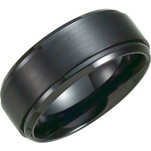 Black Titanium 9 mm Beveled Stepped-Edge Men's Band. T1021:1010:P