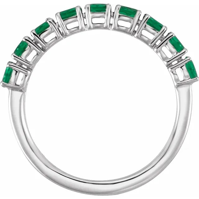 14K White Lab-Grown Emerald & 9/10 CTW Lab-Grown Diamond Ring