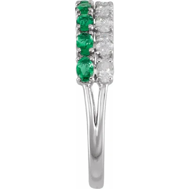 14K White Lab-Grown Emerald & 9/10 CTW Lab-Grown Diamond Ring