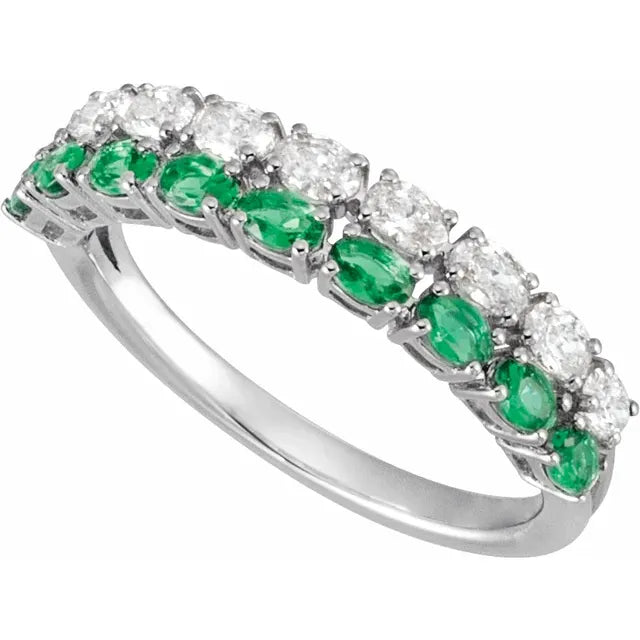 14K White Lab-Grown Emerald & 9/10 CTW Lab-Grown Diamond Ring