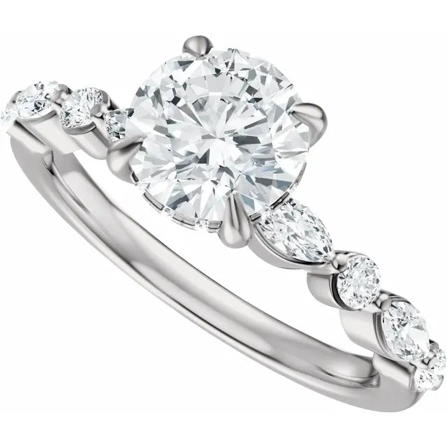 14K White Gold 6.5 mm Round 1/2 CTW Diamond Accented Engagement Ring. 689420:LG719:P
