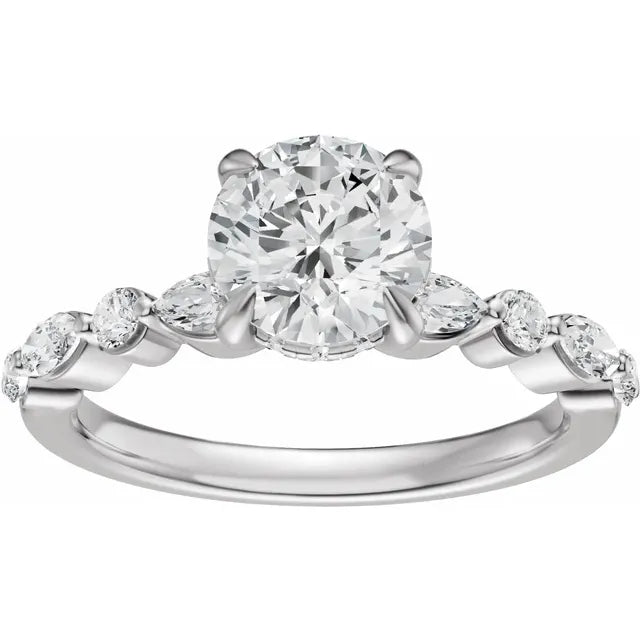 14K White Gold 6.5 mm Round 1/2 CTW Diamond Accented Engagement Ring. 689420:LG719:P