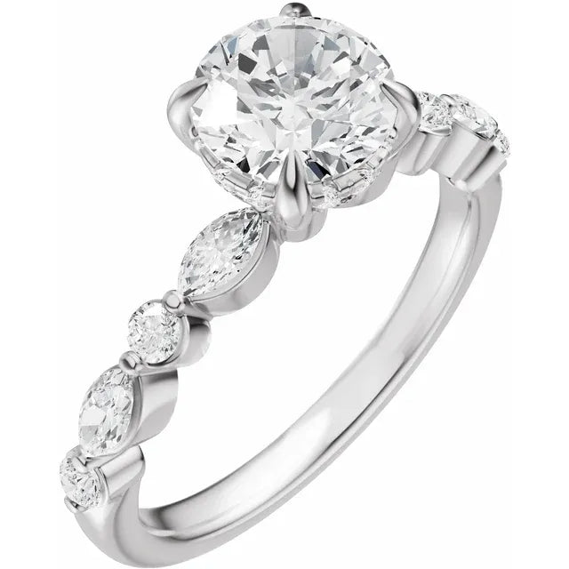 14K White Gold 6.5 mm Round 1/2 CTW Diamond Accented Engagement Ring. 689420:LG719:P