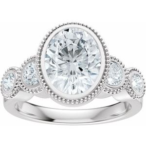 14K White Gold 9x7 mm Oval 5/8 CTW Diamond Bezel-Set Hidden Halo-Style Accented Engagement Ring. 689411:619:P
