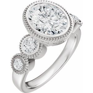 14K White Gold 9x7 mm Oval 5/8 CTW Diamond Bezel-Set Hidden Halo-Style Accented Engagement Ring. 689411:619:P