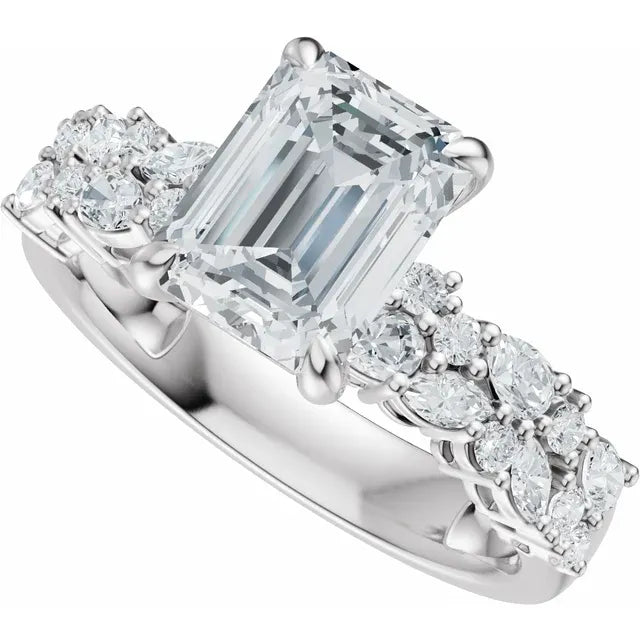 14K White 8x6 mm Emerald Cut Engagement Ring