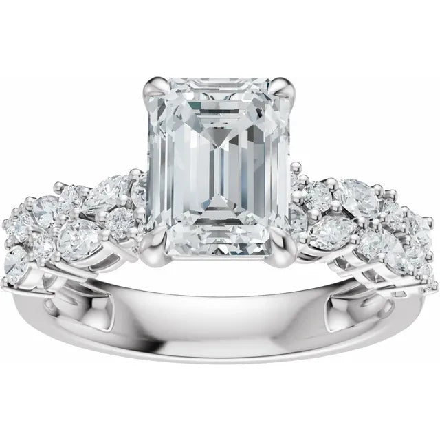 14K White 8x6 mm Emerald Cut Engagement Ring