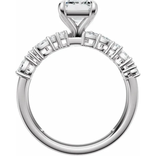 14K White 8x6 mm Emerald Cut Engagement Ring