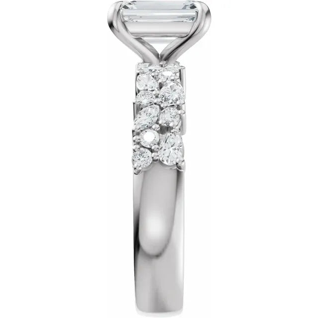 14K White 8x6 mm Emerald Cut Engagement Ring