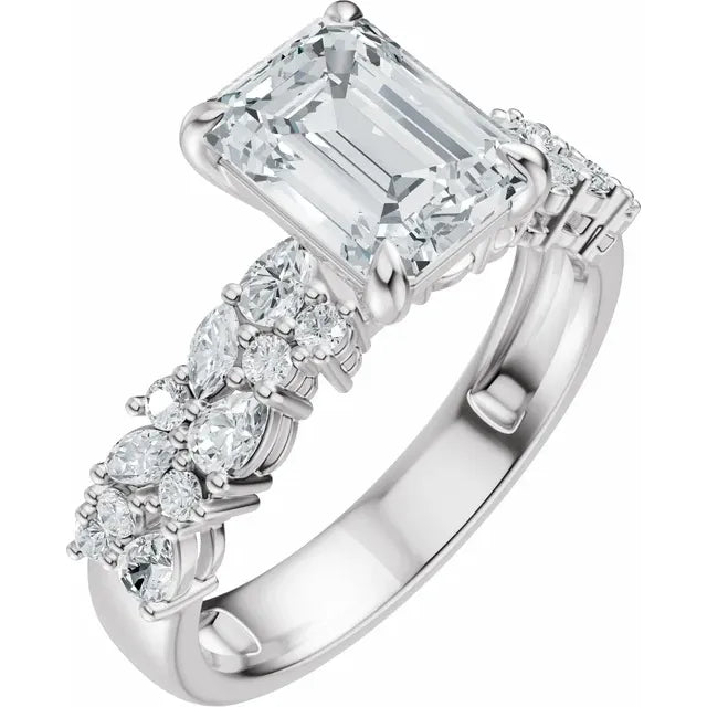 14K White 8x6 mm Emerald Cut Engagement Ring