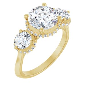 14K Yellow Gold 8 mm Round Three-Stone Hidden Halo-Style Engagement Ring. 127102:1186:P