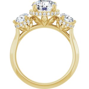 14K Yellow Gold 8 mm Round Three-Stone Hidden Halo-Style Engagement Ring. 127102:1186:P