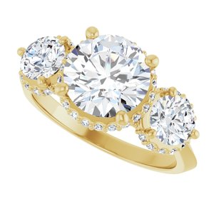 14K Yellow Gold 8 mm Round Three-Stone Hidden Halo-Style Engagement Ring. 127102:1186:P