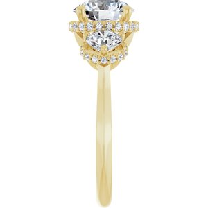 14K Yellow Gold 8 mm Round Three-Stone Hidden Halo-Style Engagement Ring. 127102:1186:P