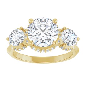 14K Yellow Gold 8 mm Round Three-Stone Hidden Halo-Style Engagement Ring. 127102:1186:P