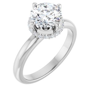 14K White Gold 7.4 mm Round Hidden Halo-Style Engagement Ring. 127141:329:P