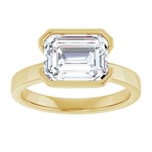 14K Yellow Gold 9x7 mm Emerald Half Bezel-Set Solitaire Engagement Ring. 127253:120:P