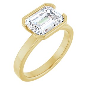 14K Yellow Gold 9x7 mm Emerald Half Bezel-Set Solitaire Engagement Ring. 127253:120:P