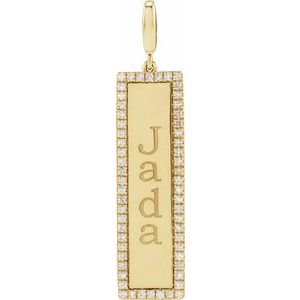 14K Yellow Gold Engravable 1/3 CTW Diamond Bar Charm/Pendant