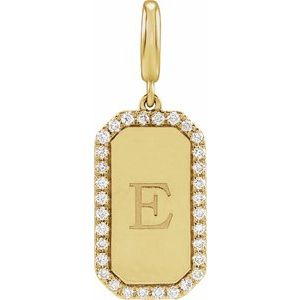 14K Yellow Gold Engravable 1/6 CTW Diamond Dog Tag Charm/Pendant