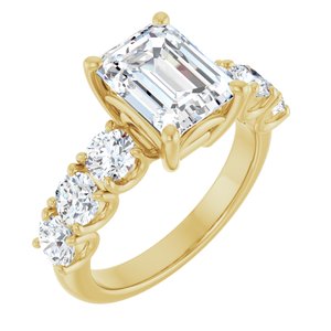 14K Yellow Gold 9x7 mm Emerald Accented Engagement Ring. 127031:270:P