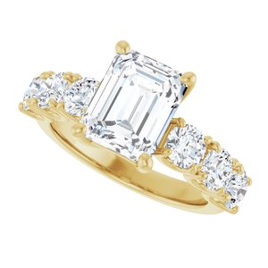 14K Yellow Gold 9x7 mm Emerald Accented Engagement Ring. 127031:270:P
