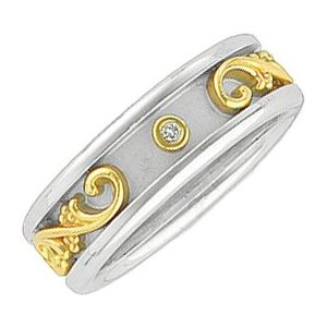 14K White/Yellow Gold Grooved Etruscan Style Band. 120425:280800:P