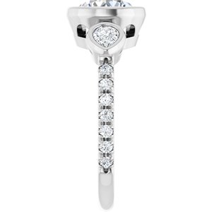 14K White Gold 7.4 mm Round Bezel-Set Three-Stone Accented Engagement Ring. 127125:900:P