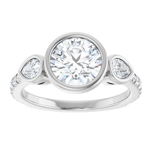 14K White Gold 7.4 mm Round Bezel-Set Three-Stone Accented Engagement Ring. 127125:900:P