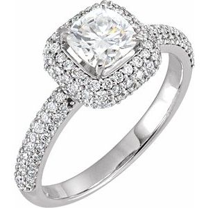 14K White Gold 5.4 mm Asscher 1/2 CTW Diamond Halo-Style Accented Engagement Ring. 67797:101:P