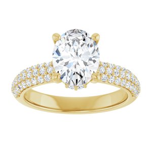 14K Yellow Gold 9x7 mm Oval Hidden Halo-Style Accented Engagement Ring. 127118:3521:P