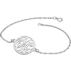 14K White Gold 20 mm 3-Letter Script Monogram 7" Bracelet