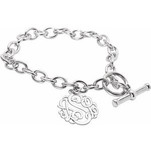 Sterling Silver 20 mm 3-Letter Script Monogram Charm 7 1/4" Bracelet