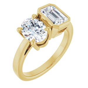 14K Yellow Gold 8x6 mm Oval and Emerald Two-Stone Engagement Ring. 127200:195:P