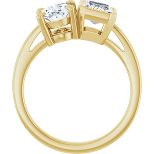 14K Yellow Gold 8x6 mm Oval and Emerald Two-Stone Engagement Ring. 127200:195:P