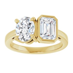 14K Yellow Gold 8x6 mm Oval and Emerald Two-Stone Engagement Ring. 127200:195:P