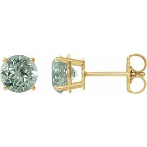14K Yellow Gold 8 mm Lab-Grown Green Sapphire Earrings. 1874:70540:P