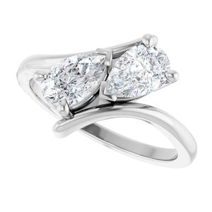 14K White Gold 7x4.5 mm Pear Two-Stone Engagement Ring. 122928:618:P
