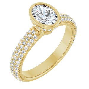 14K Yellow Gold 7x5 mm Oval Bezel-Set Hidden Halo-Style Accented Engagement Ring. 127233:2963:P