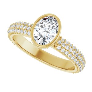 14K Yellow Gold 7x5 mm Oval Bezel-Set Hidden Halo-Style Accented Engagement Ring. 127233:2963:P