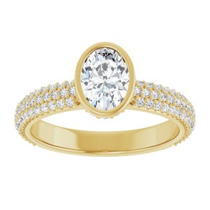 14K Yellow Gold 7x5 mm Oval Bezel-Set Hidden Halo-Style Accented Engagement Ring. 127233:2963:P