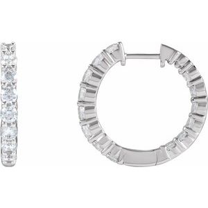 14K White Gold 2 CTW Diamond Inside-Outside Hinged 20 mm Hoop Earrings. 653631:114:P