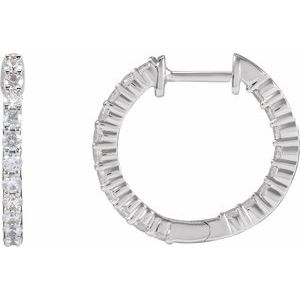14K White Gold 3/4 CTW Diamond Inside-Outside Hinged 17.2 mm Hoop Earrings. 653631:108:P