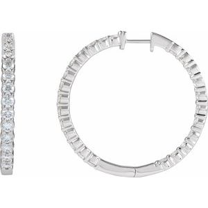 14K White Gold 5 CTW Diamond Inside-Outside Hinged 37.8 mm Hoop Earrings. 653631:127:P